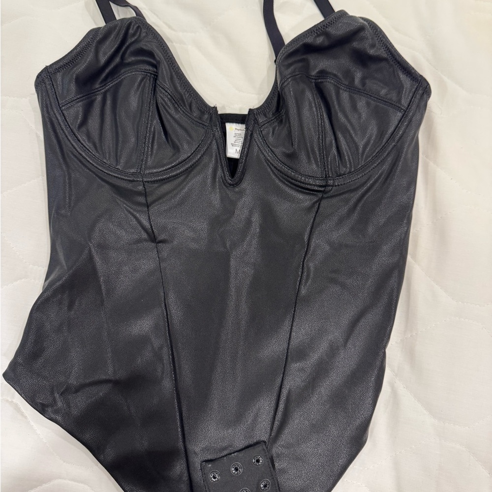 Black Faux Leather Bodysuit